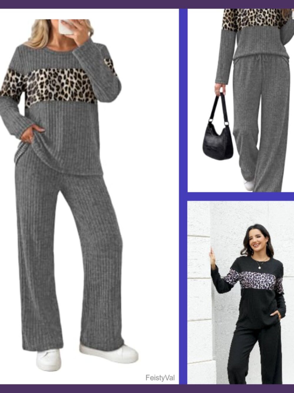 Women's Two Piece Wide Leg Lounge Set V-Neck Relaxed Fit Tracksuit